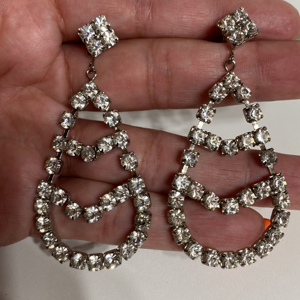 Vintage Rhinestone Estate Teardrop Earrings - Picture 7 of 7